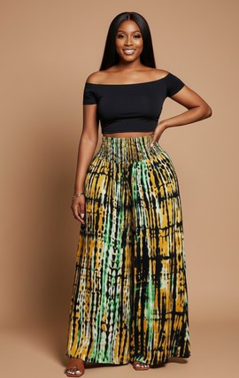 Plus Size Multicolor Tie-Knot Geometric Wide-Leg Pants