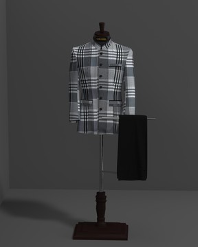 WHITE-BLACK SQURE PATTERNED SAFARI SUIT.