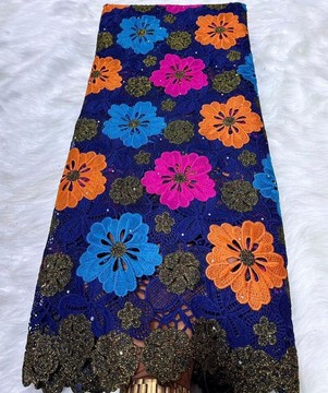 Tissu en dentelle multicolore original, 5 yards