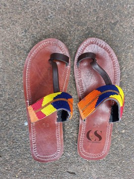 Handmade African Beaded Leather Sandals – Flat Maasai Style Summer Slides