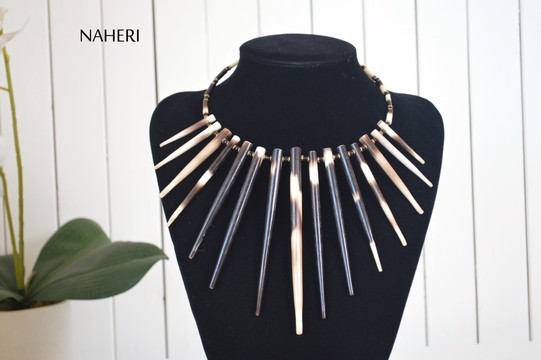 African tribal necklace quill jewelry