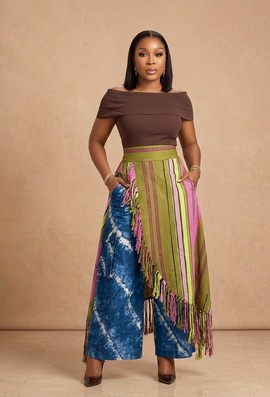 African Print Wrap Skirt – Aso Oke Fringe Skirt with Tie-Dye Detail