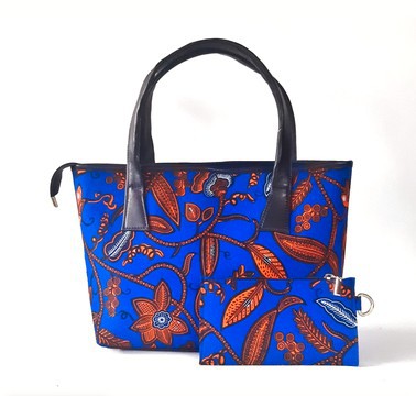 Sac à main africain Ankara (bleu/orange)