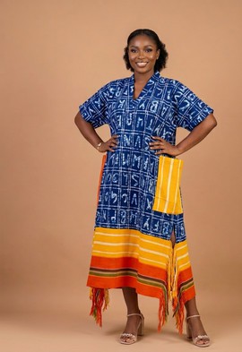 The Ife Heritage Adire &amp; Aso-Oke Midi Kaftan