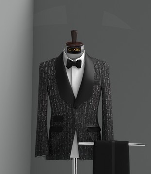 BLACK TWISTED JACQUARD SHAWL LAPEL TUXEDO SUIT.......BEST SELLER