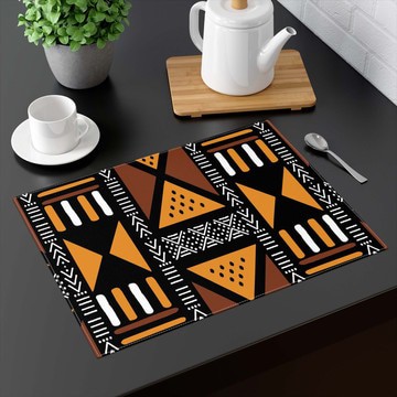(TWO PIECES) Tabletop Placemat Afrocentric Boho Mudcloth Print (MORE SIZES AVAILABLE)