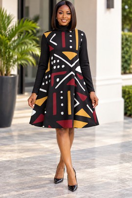 Robe tunique à col roulé pour femme en bogolan tribal | Mode imprimée africaine | Bynelo