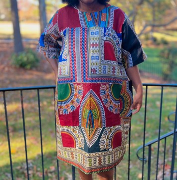 African Print Ankara Dashiki Mixed Print Multicolor Midi Shirt Dress with Pockets