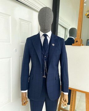 A windowpane check, navy blue - nobility - “Board Room” peak lapel suit