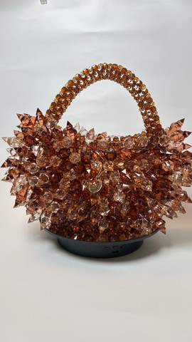 Aurora Woman's Spiky Beaded Handbag, brown Color, Ideal for every Outfits and Special Events.