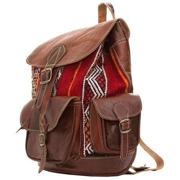 BIG SALE! Genuine Leather Backpack with Red Kilim Handmade by Cuiroma Craftsmen in Morocco