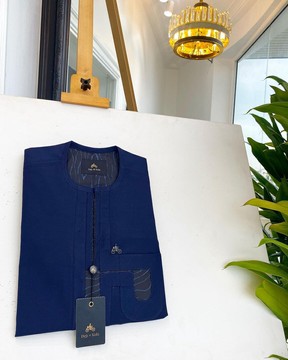 A navy blue interconnected paisley design lines  senator kaftan native.