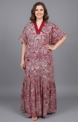 Vibrant Coral and Pink Printed Kaftan