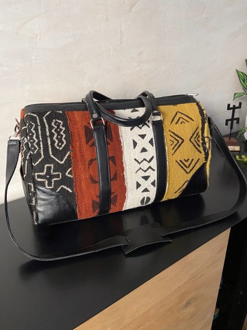 Sac de voyage Cuir &amp; “Bogolan”