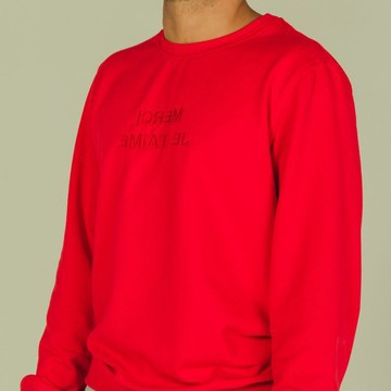 Sweat-shirt Loose Fit Rouge Unisexe affirmations "Merci, Je T'aime" à Col Rond Et Détails En Wax