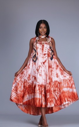 Stunning  Tie-Dye Kaftan Dress with Sheer Overlay – Effortlessly Stylish