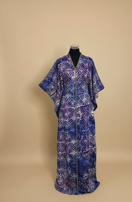 Long  Hand-Dyed Adire Bubu Gown with Intricate Beadwork