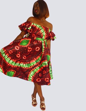 flared dress in printed bazin