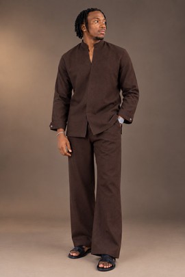 Men’s Brown Linen Two-Piece Set