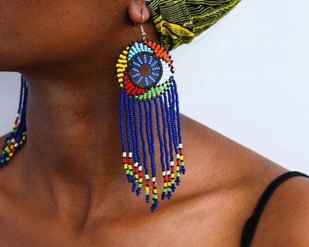 African Beaded earrings, Beaded Fringe earrings, Elegant earrings, Tribal earrings, Boho earrings