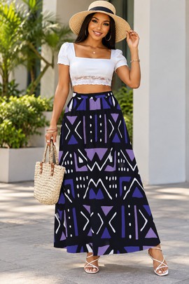 Jupes maxi en mousseline avec doublure pour femme, imprimé bogolan africain | Jupe maxi bogolan | Bynelo
