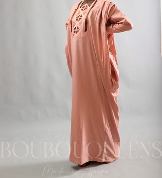 African Boubou Dress for Women "Keinya" Nude in Glazed Linen — With Scarf