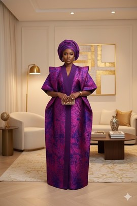 Royal Purple Luxury Brocade Boubou Gown