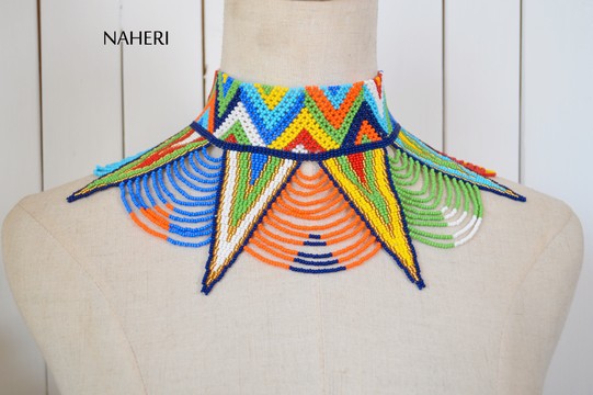 African beaded choker necklace multi colored collar jewelry