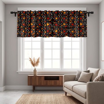 Earthy Bogolan Curtain Valance | African Mudcloth Window Treatment | Bynelo