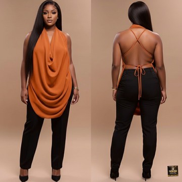 Cowl-Neck Halter Top &amp; Trousets Set