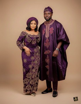 Royal Amethyst Couple's Agbada &amp; Gown Set