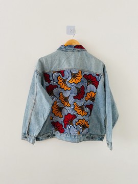 Denim bomber style jacket - touch of wax - wax wax jacket - yellow and red wedding flowers