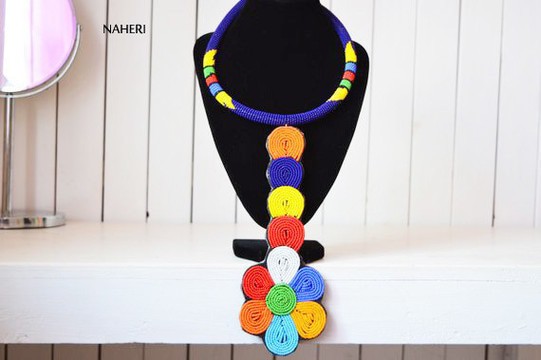 African Beaded Maasai Blue Necklace | Zulu Beaded Necklace | Tiered &amp; Tribal