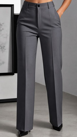 Women's Grey High-Waisted Wide-Leg Trousers – Tailored Straight-Fit Office Pants