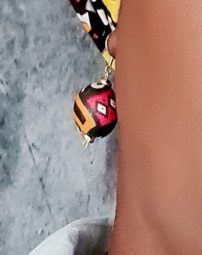 Fabric-loincloth earrings with Ndebele motifs and 925 silver