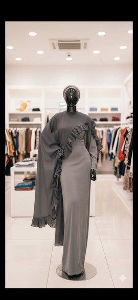 Women's Grey Asymmetric Ruffle Cape Maxi Dress