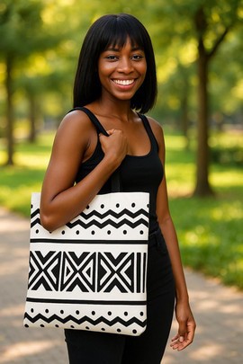 Bohemian Beach Bag Tote Zigzag Print | Minimalist Fashion | Large Capacity