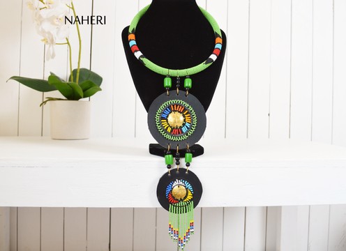 African beaded zulu necklace tiered pendant tribal handmade jewelry