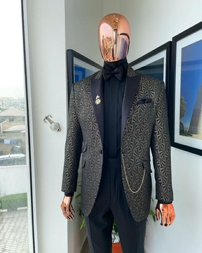 A Metallic coarse &amp; geometric pattern jacquard peak lapel dinner Suit