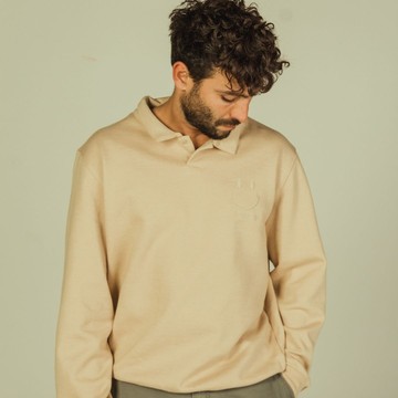 Sweat-polo Beige Loose Fit Unisexe affirmation en broderie "I'm Proud Of You" Détails En Wax