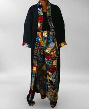 Colorful Patterned Kimono and Multicolor Mixed Print pants Set