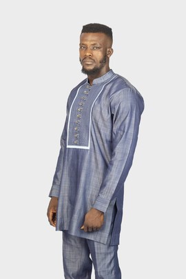 Jean/Denim blue 2pieces suit with threading design, Denim 2piece suit