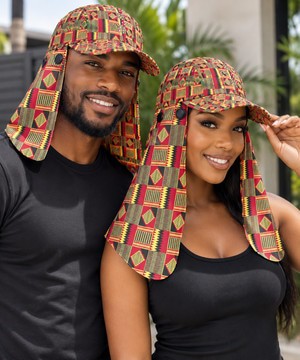 African Kente Pattern Sun Hat With Neck Flap | Kente Summer Accessory | Bynelo