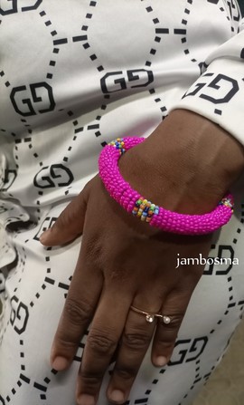 On sale, Pink beaded unique bracelet, bridal bracelet, colorful bangle, wedding band, gift for her