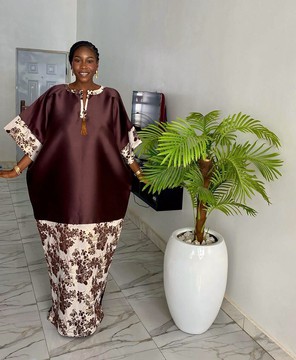Elegant brown Brocade boubou gown, plus size dress, reception dress