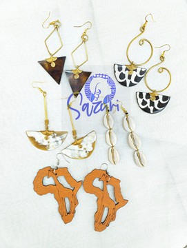 Adili Cowrie Earrings | African earrings set | Horn earrings