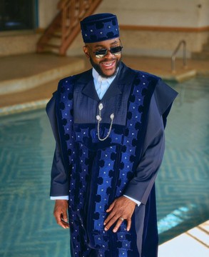 A Navy blue, deltagbada flapper embroidery details agbada