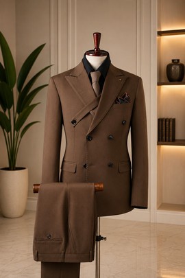Men's Brown Double-Breasted Suit – Slim Fit 2-Piece Peak Lapel Formal Suit