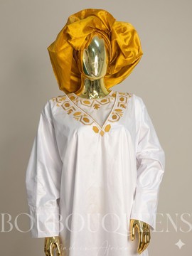 White Saran Boubou — With Scarf