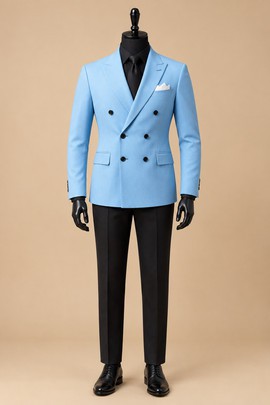 Double-Breasted Blazer &amp; Black Trousers Set